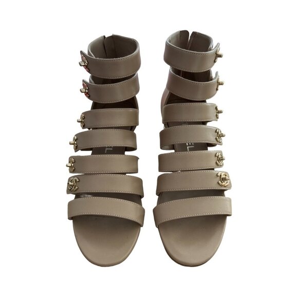 Chanel beige 2017 interlocking CC logo gladiator sandals size 38 - Picture 1 of 9
